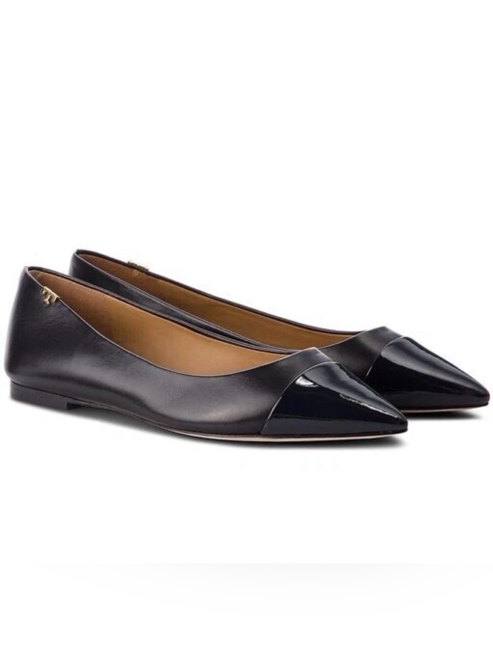 Tory Burch Penelope cap toe black leather pointed toe flats 7